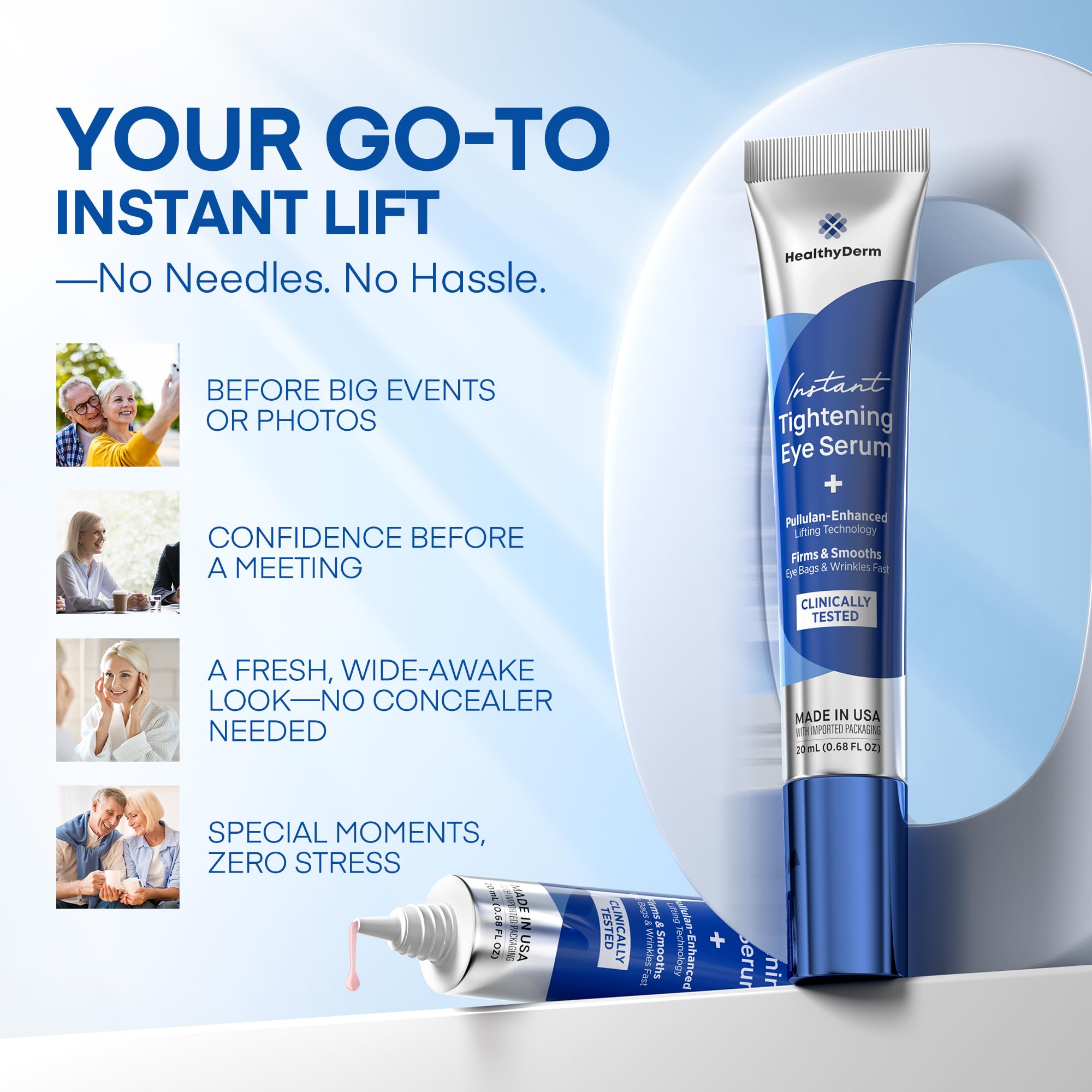 HealthyDerm Instant Eye Lift Serum for mature skin delivers non-invasive firming feel.