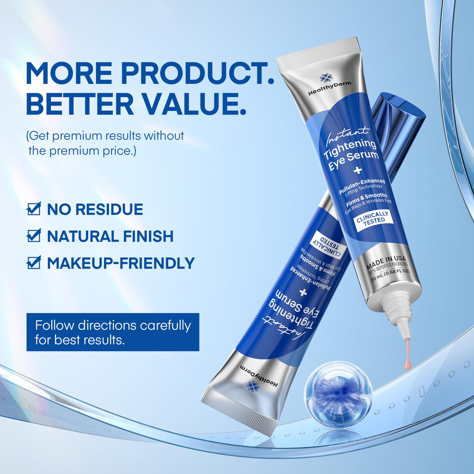 HealthyDerm Instant Eye Lift Serum for travel and jet lag recovery.