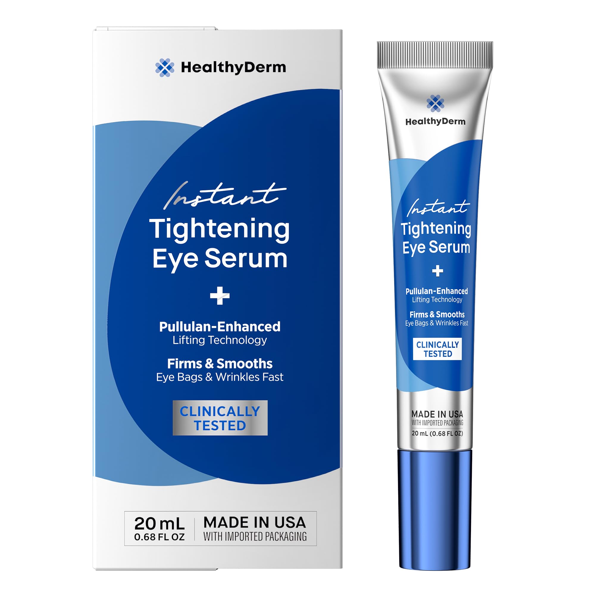 HealthyDerm Instant Eye Lift Serum packaging close-up, portable and travel-ready.