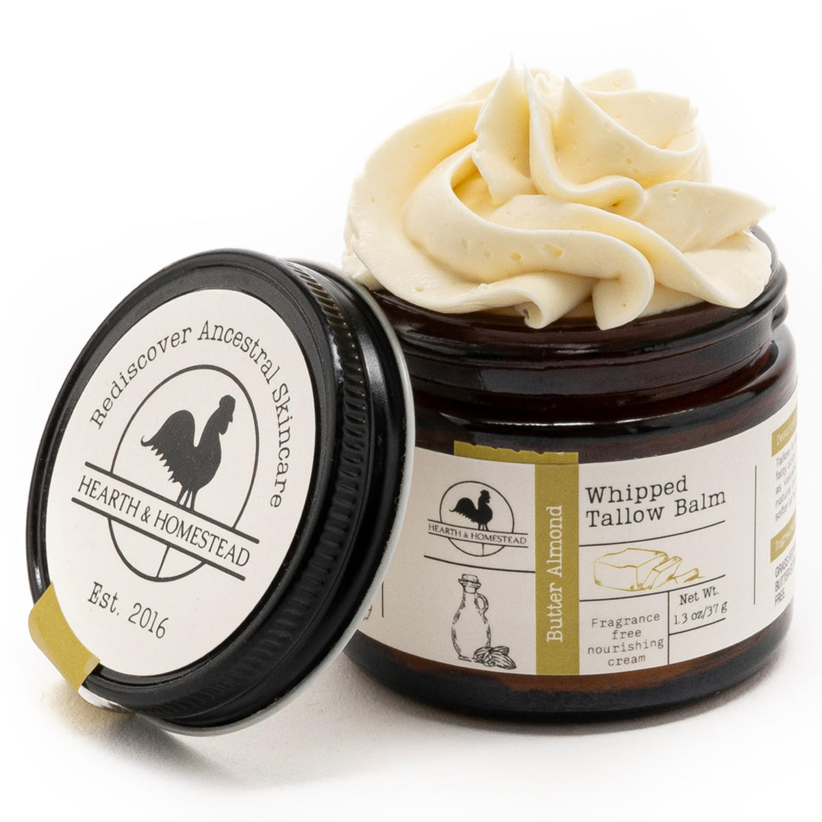Hearth and Homestead whipped tallow balm close-up showing creamy texture for dry skin