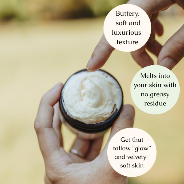 Hearth and Homestead whipped tallow balm coffee vanilla jar, creamy texture for quick skin nourishment.