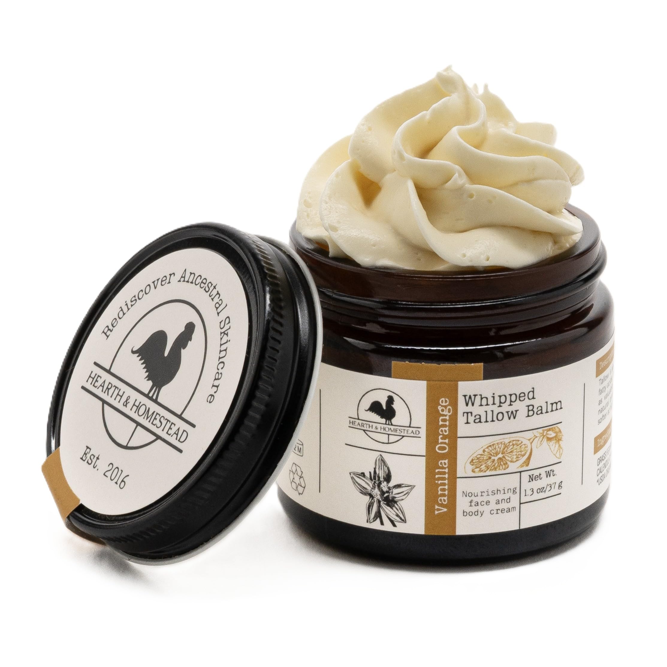 Hearth and Homestead whipped tallow balm vanilla orange jar for hydrated skin