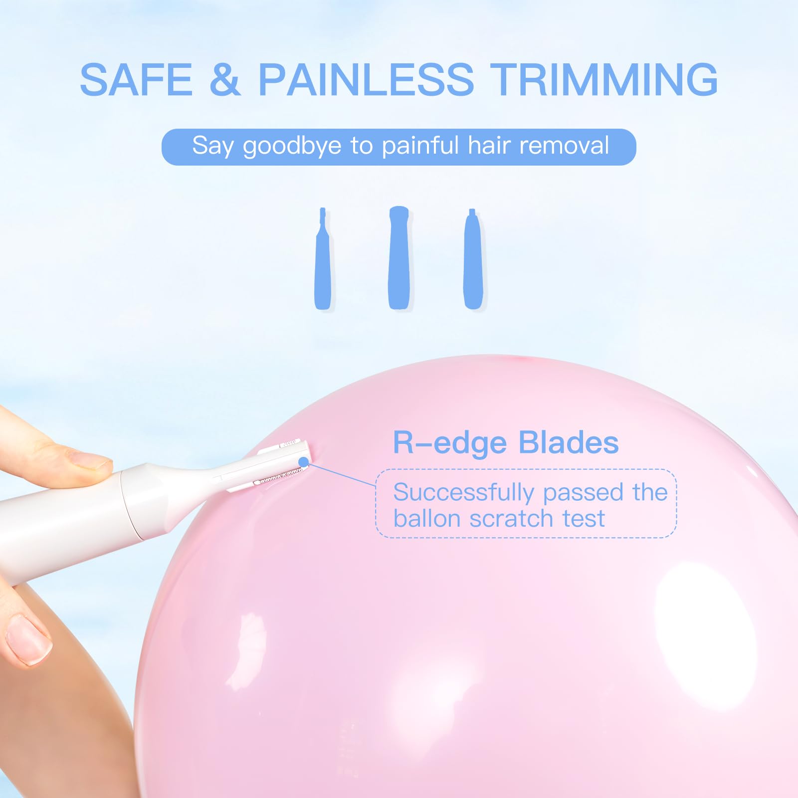 Hypoallergenic stainless steel blades for comfortable facial hair removal.