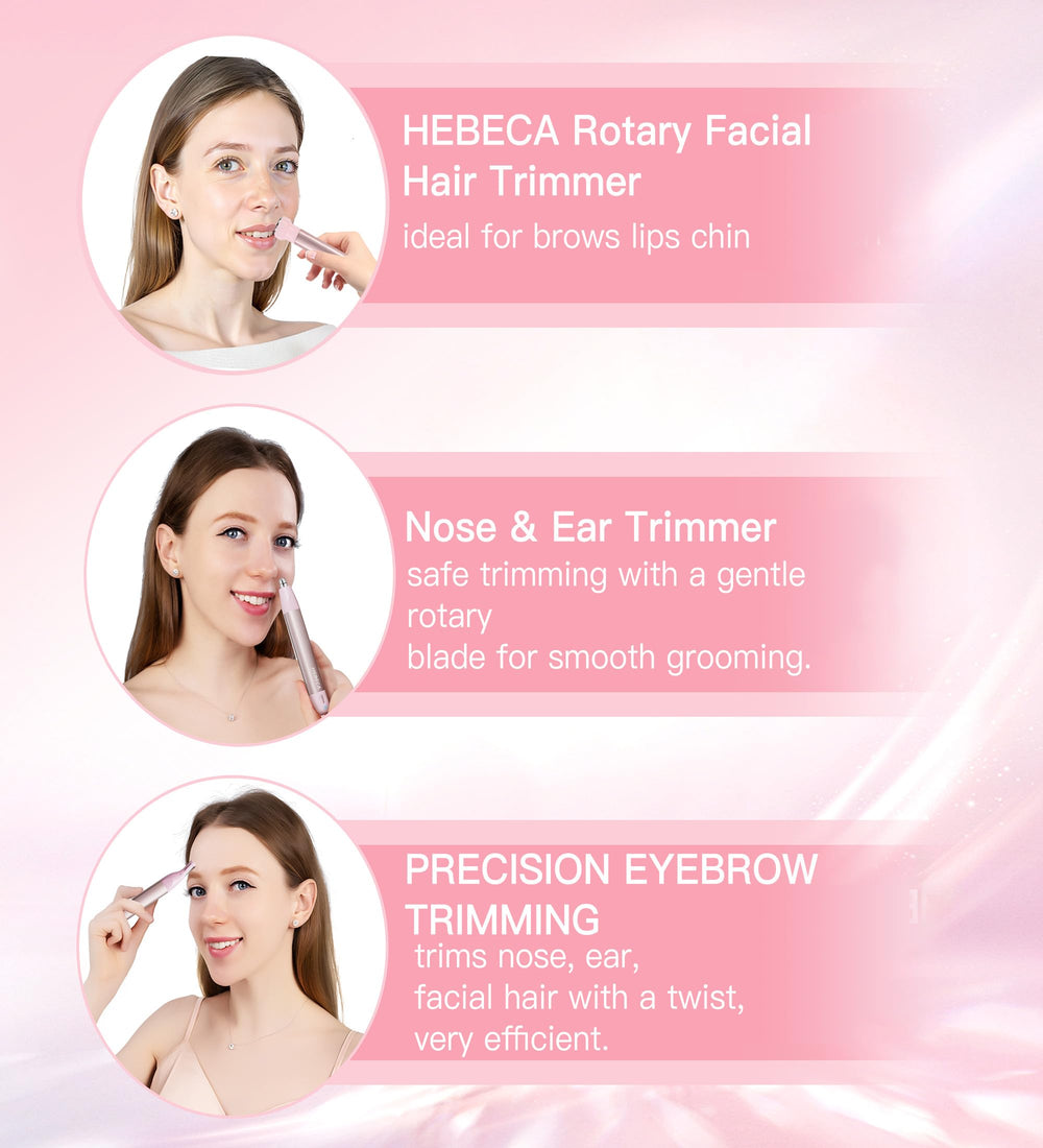 HEBECA 3in1 facial hair trimmer heads for nose, brows, and facial hair.