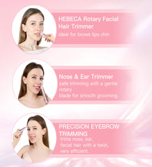 HEBECA 3in1 facial hair trimmer heads for nose, brows, and facial hair.