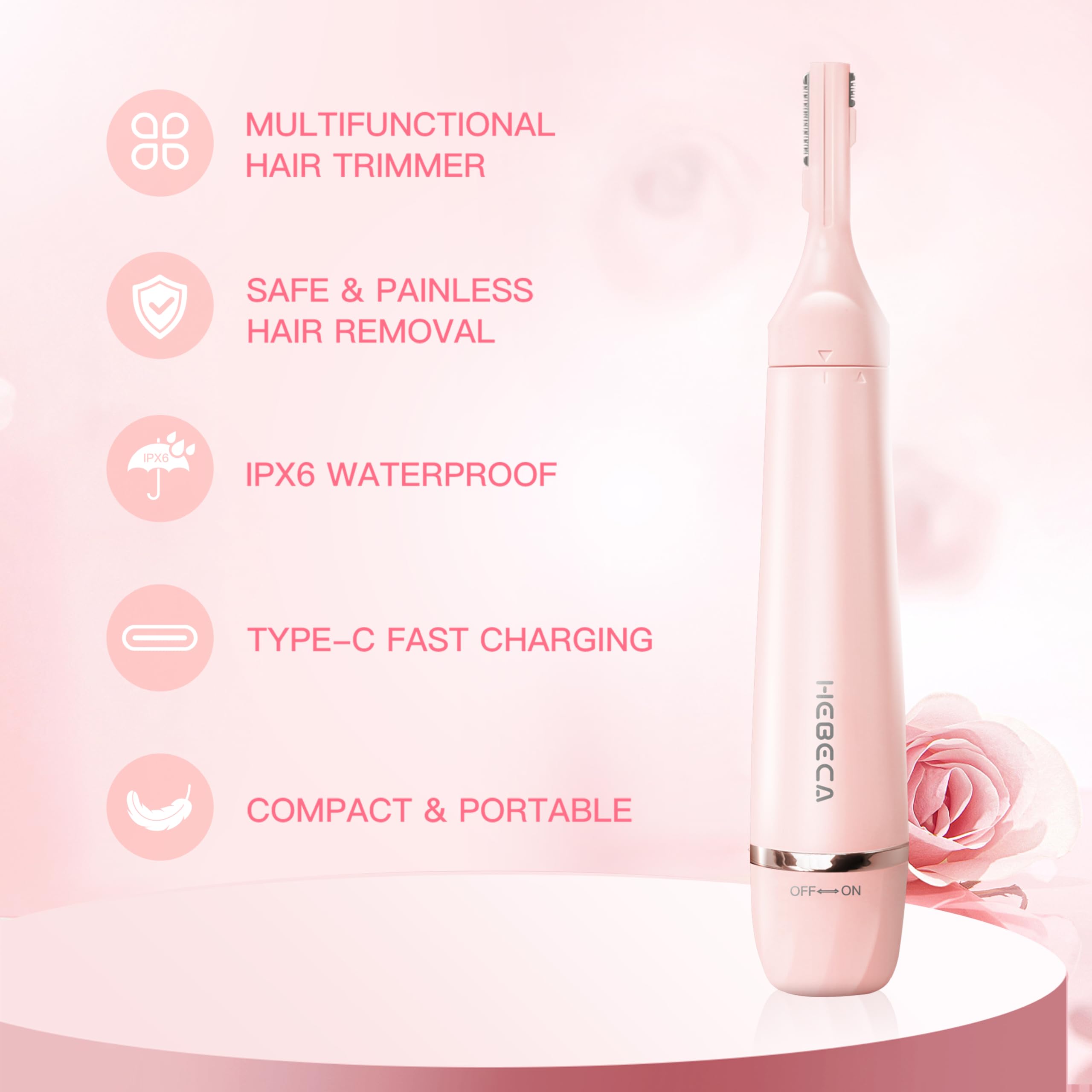 HEBECA eyebrow detail showing precise shaping with the double-sided trimmer.
