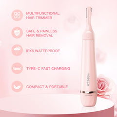 HEBECA eyebrow detail showing precise shaping with the double-sided trimmer.