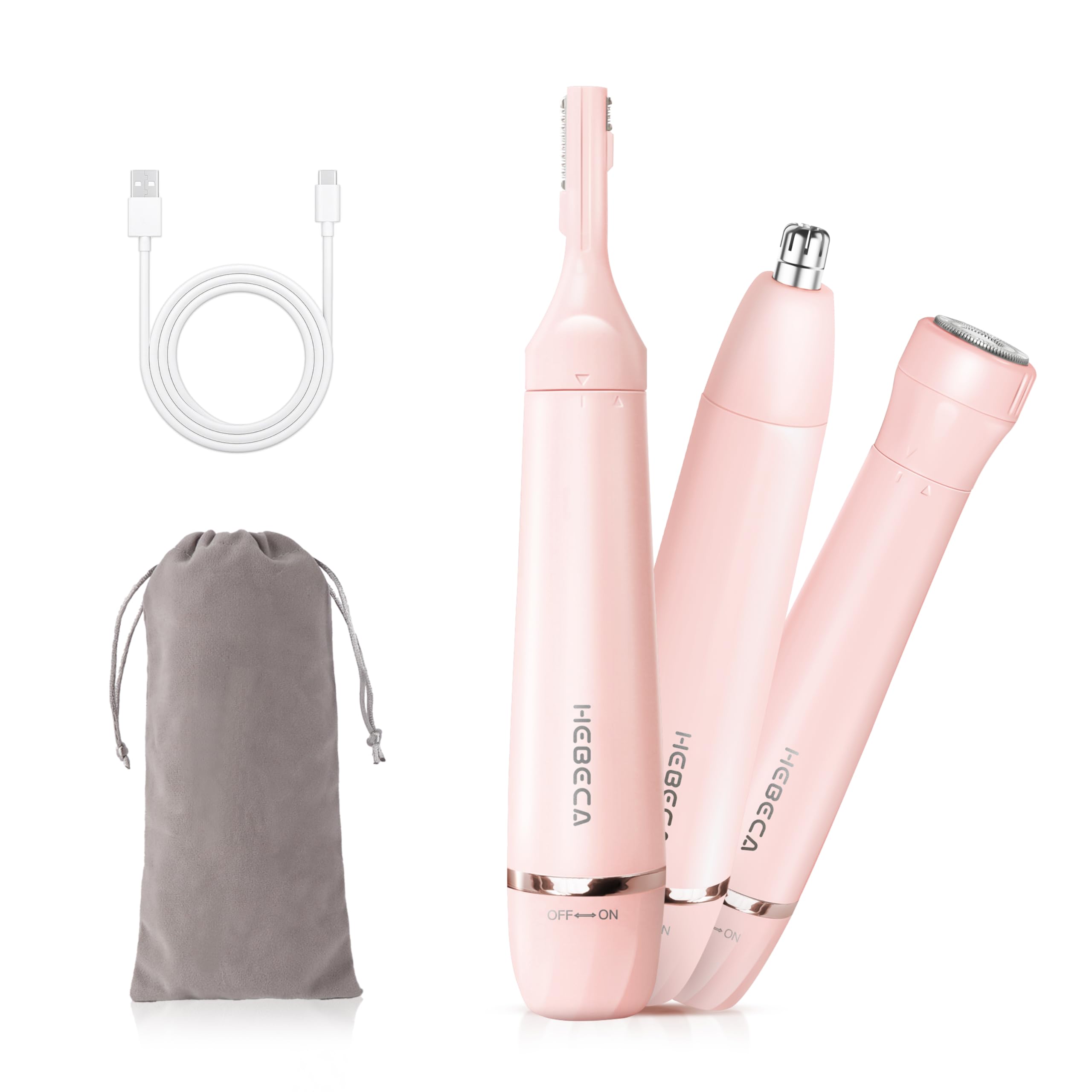 HEBECA pink nose hair trimmer, side view for quick, mess-free grooming.