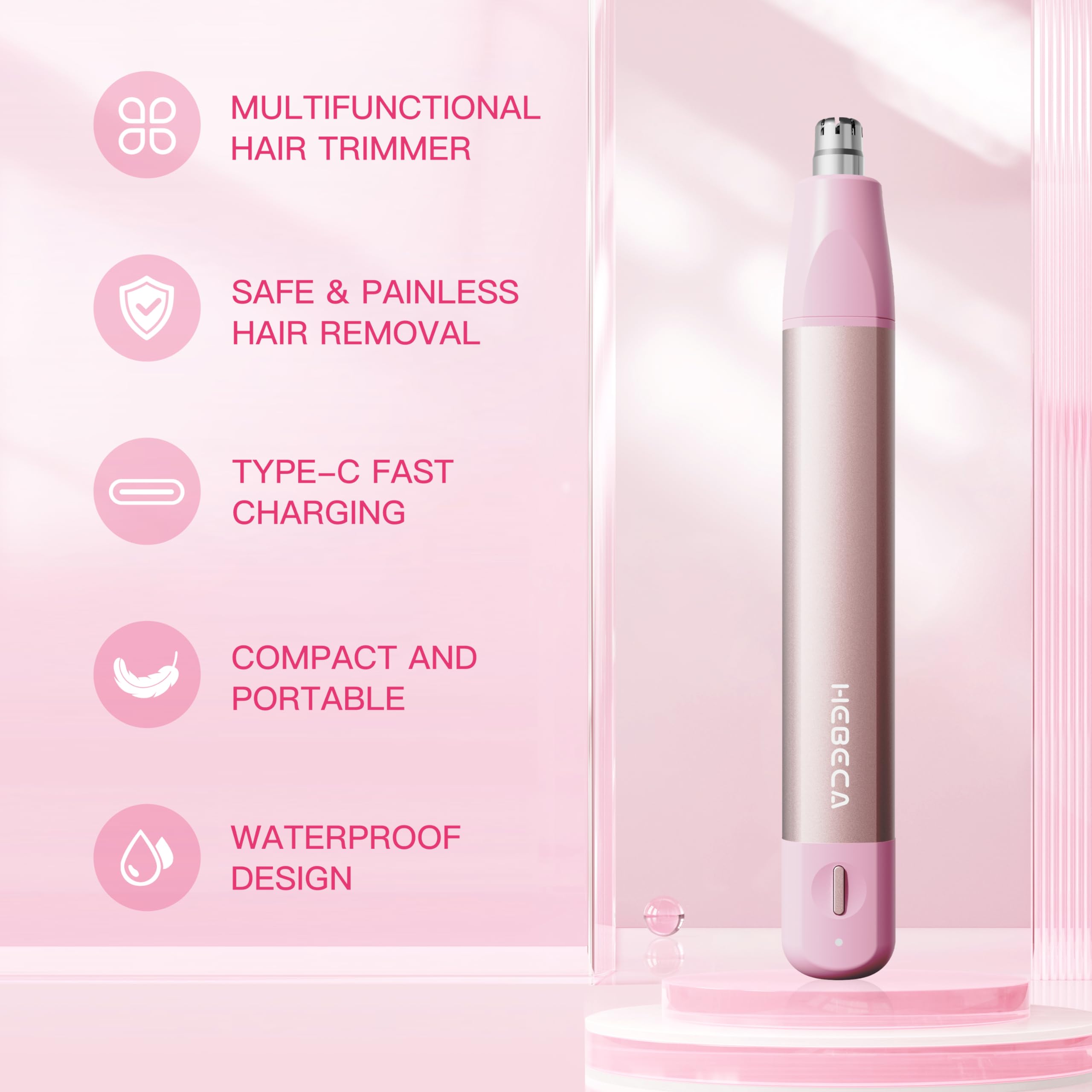 HEBECA skin-safe technology tip prevents pulls and irritation during grooming.