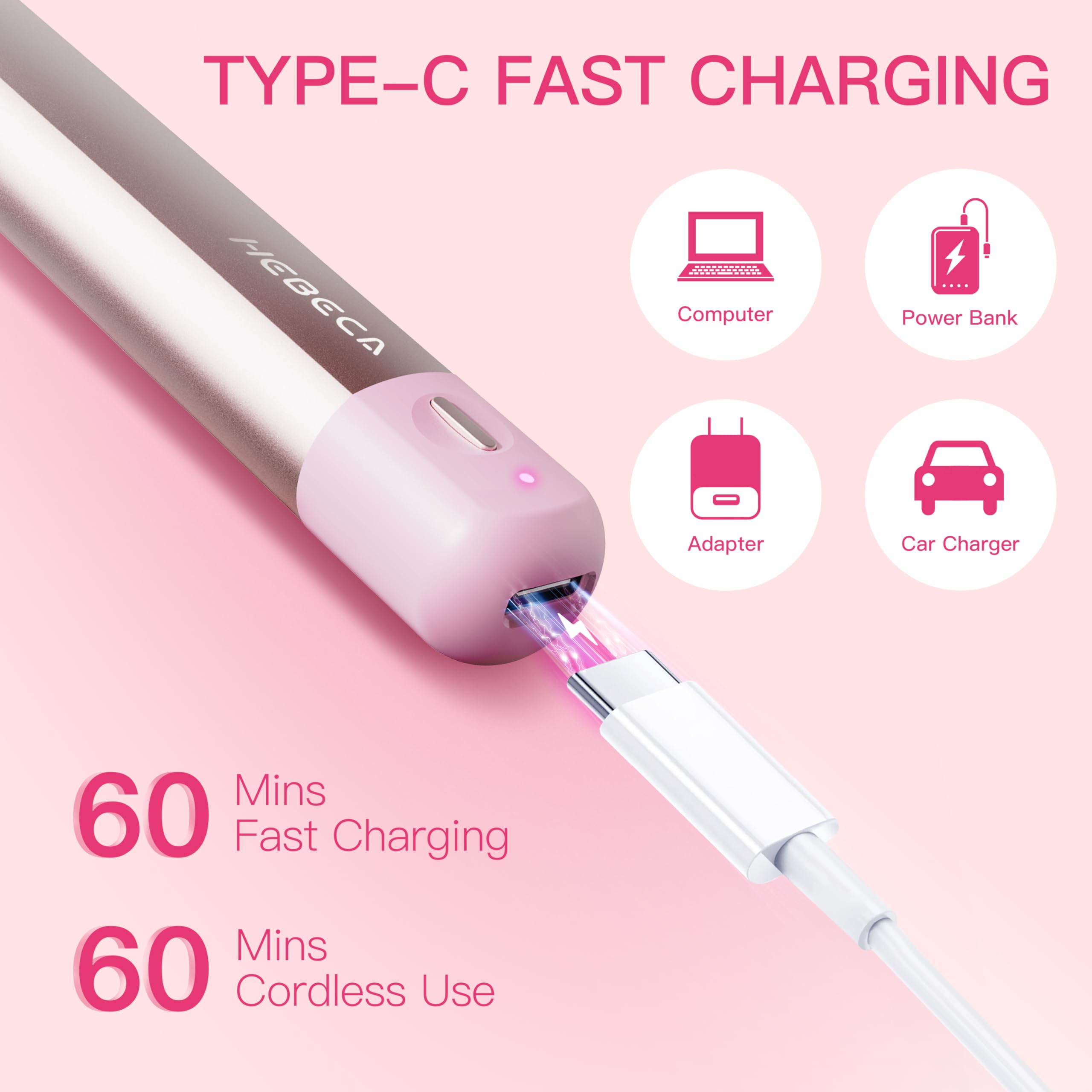 HEBECA USB rechargeable battery for cordless grooming sessions.