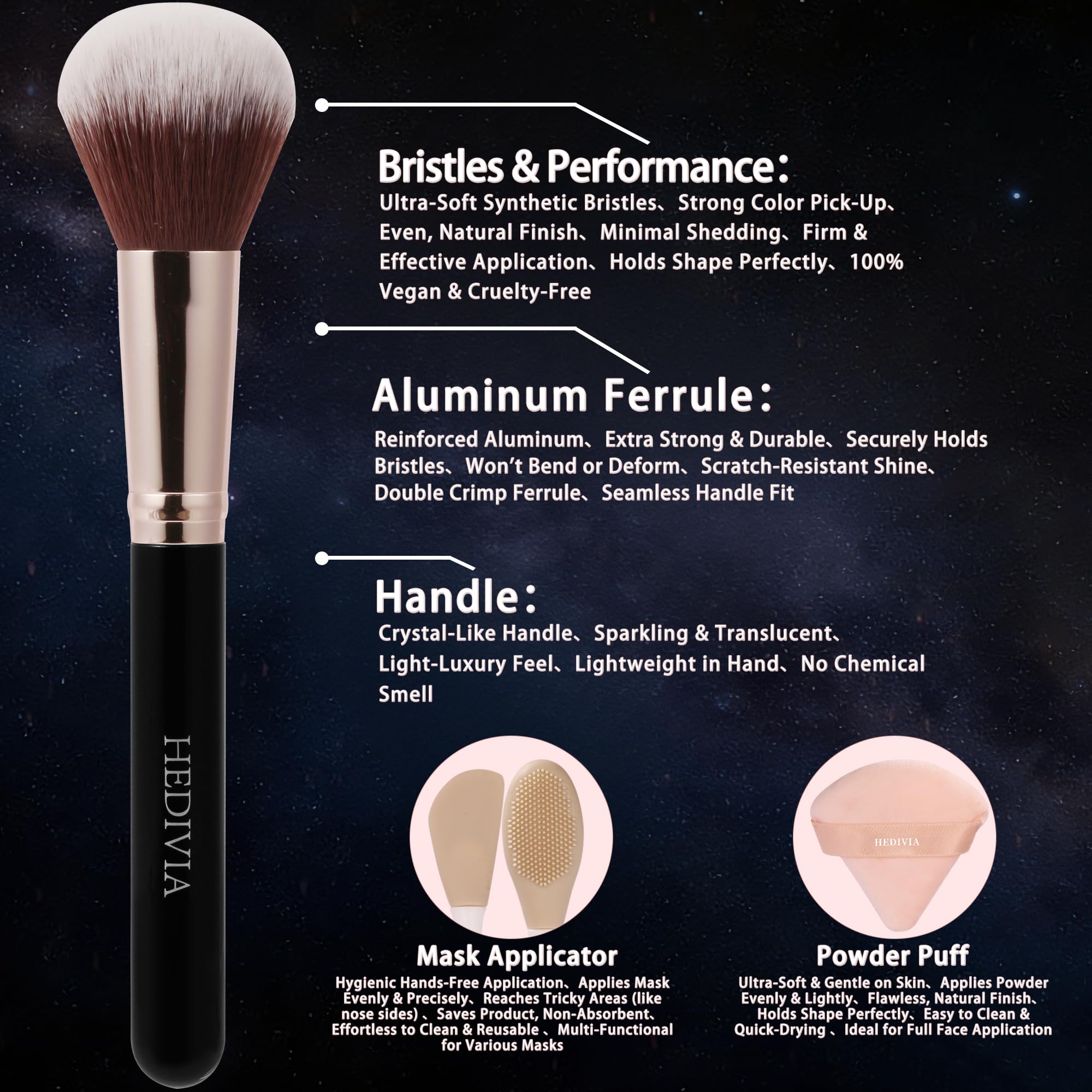 HEDIVIA foundation brush delivers smooth, even complexion application.