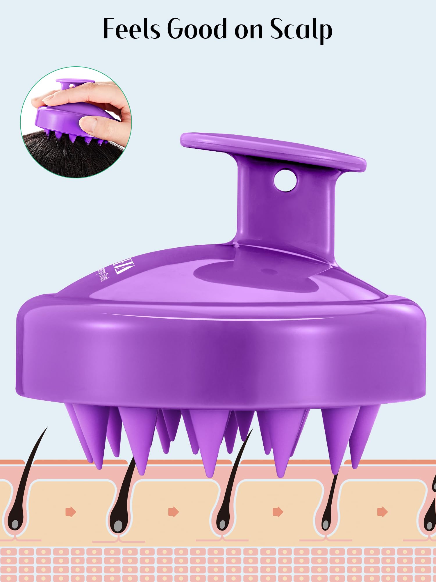 HEETA massage action for potential relaxation and scalp conditioning.