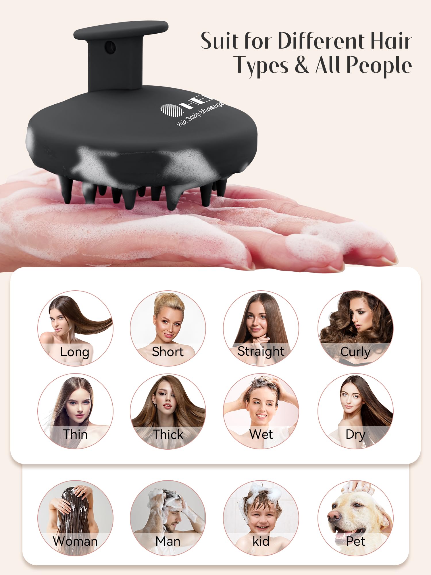 HEETA scrubber protects nails and cuticles during scalp care.