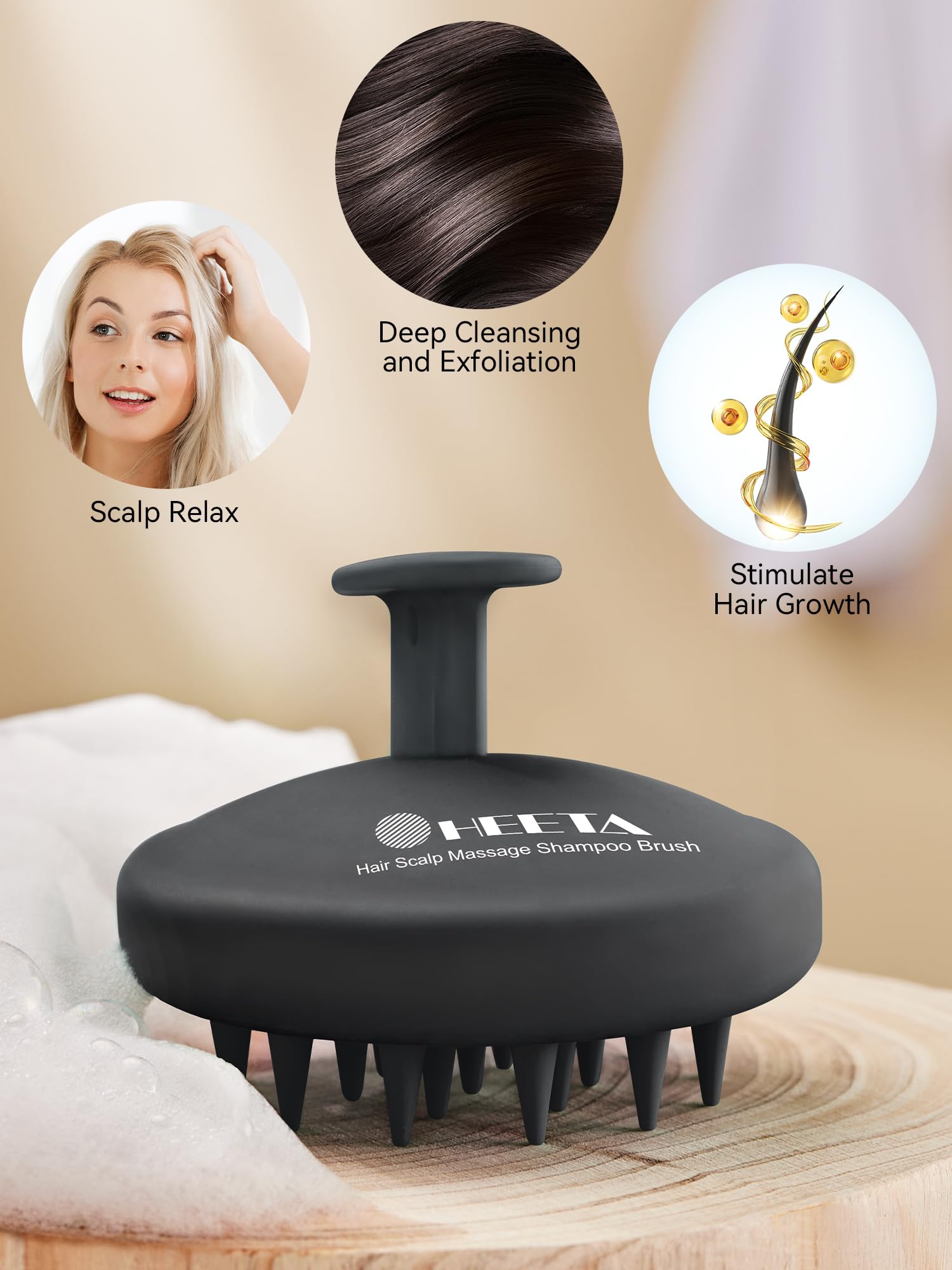 HEETA exfoliator helps with dandruff removal and thorough washing.