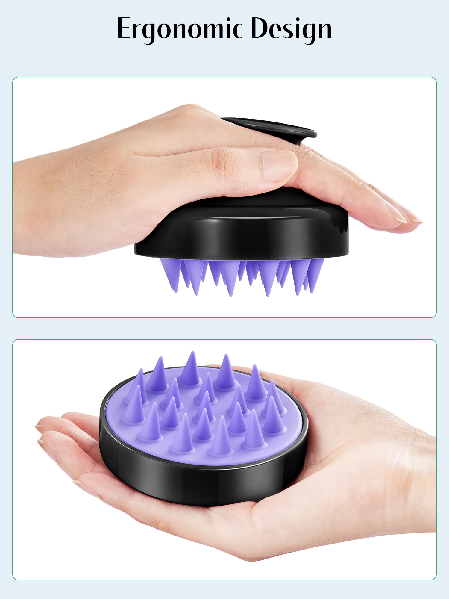 HEETA soft silicone bristles for gentle scalp exfoliation and oil control.