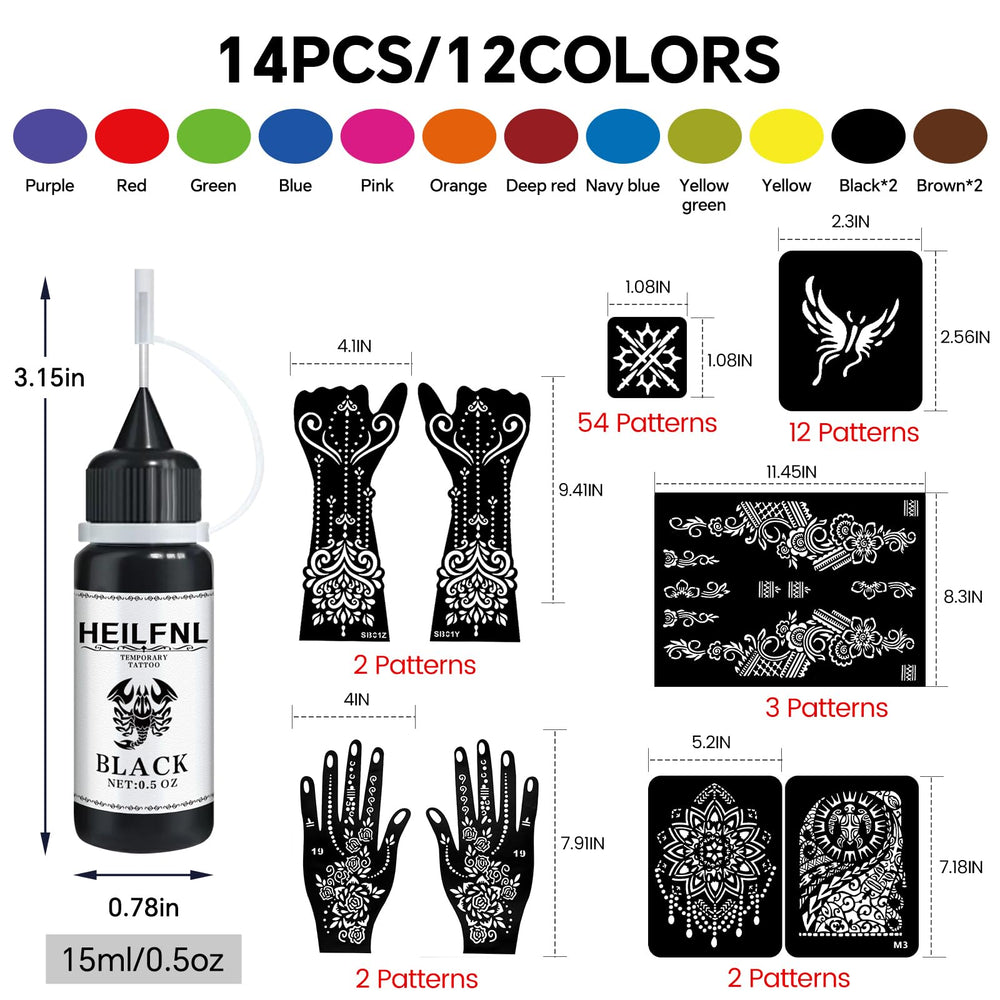 HEILFNL kit con 75 plantillas para crear tatuajes temporales únicos.