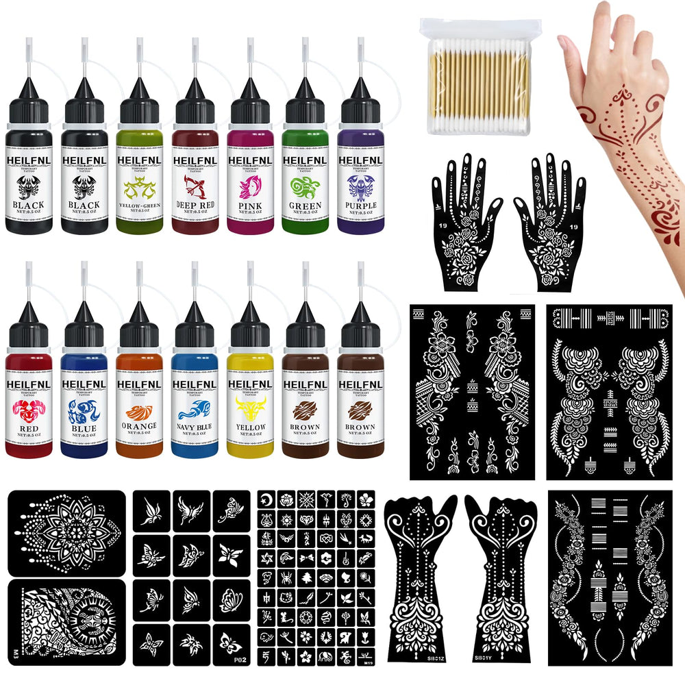 HEILFNL tinta de tatuaje temporal en colores vivos para uso rápido.