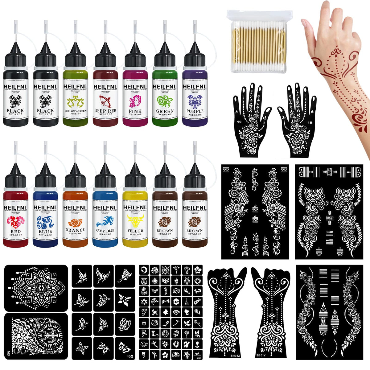 HEILFNL tinta de tatuaje temporal en colores vivos para uso rápido.