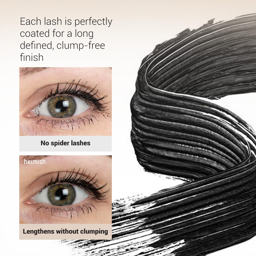 HEIMISH Dailism Smudge Stop Mascara, pigmento negro intenso para tono profundo.