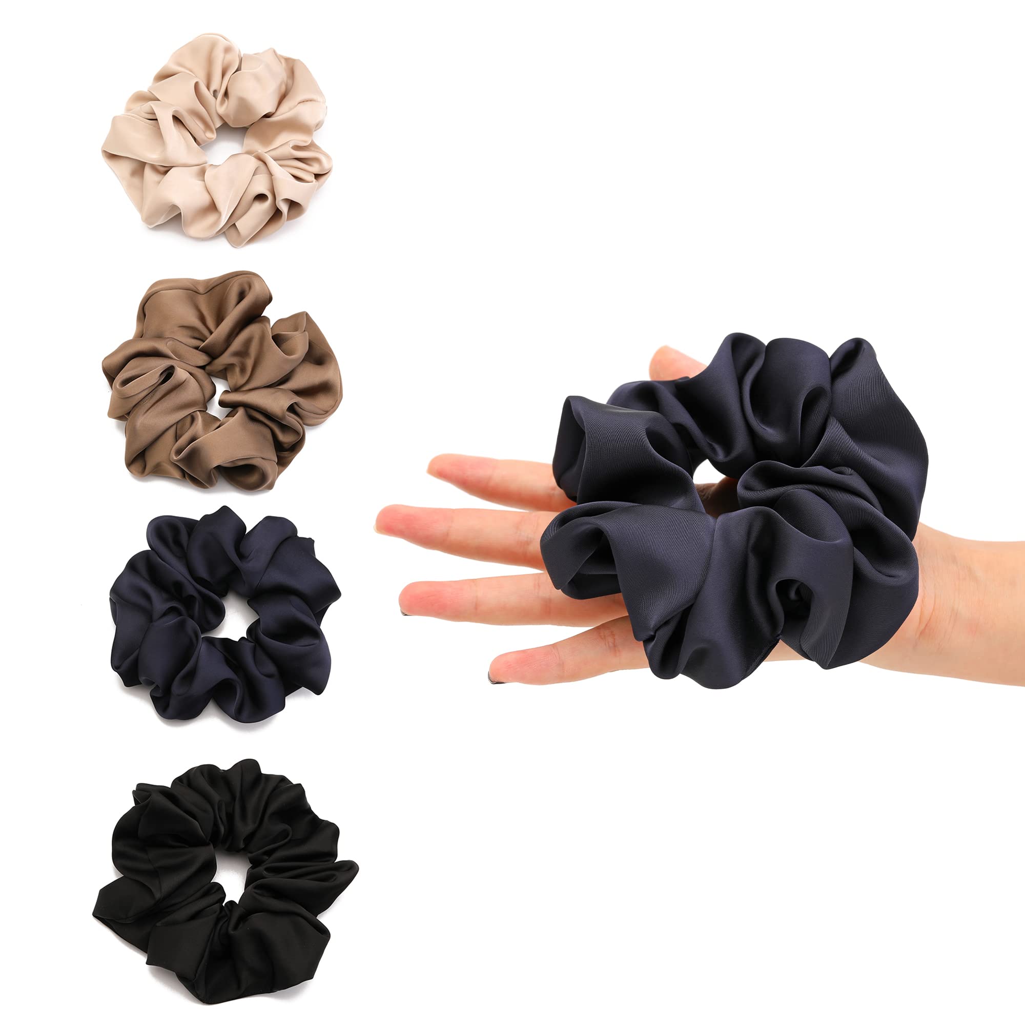 Helamvly scrunchies grandes de seda en negro para cabello grueso con sujeción suave.