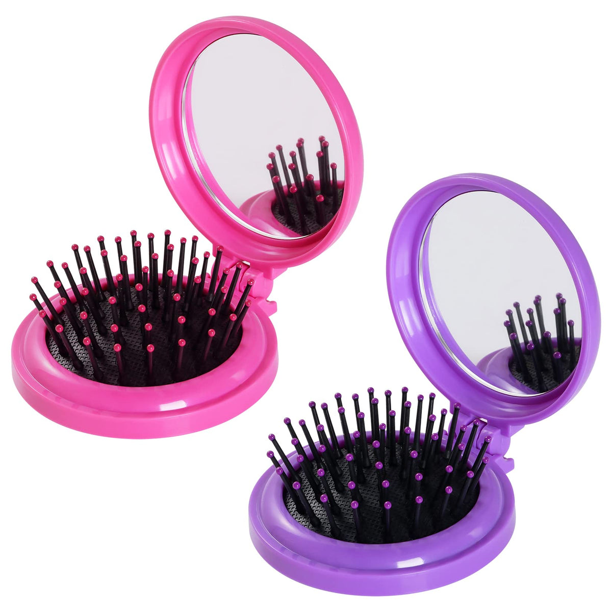 Heliltd folding travel mirror brush in rose red, ideal for purse touch-ups.