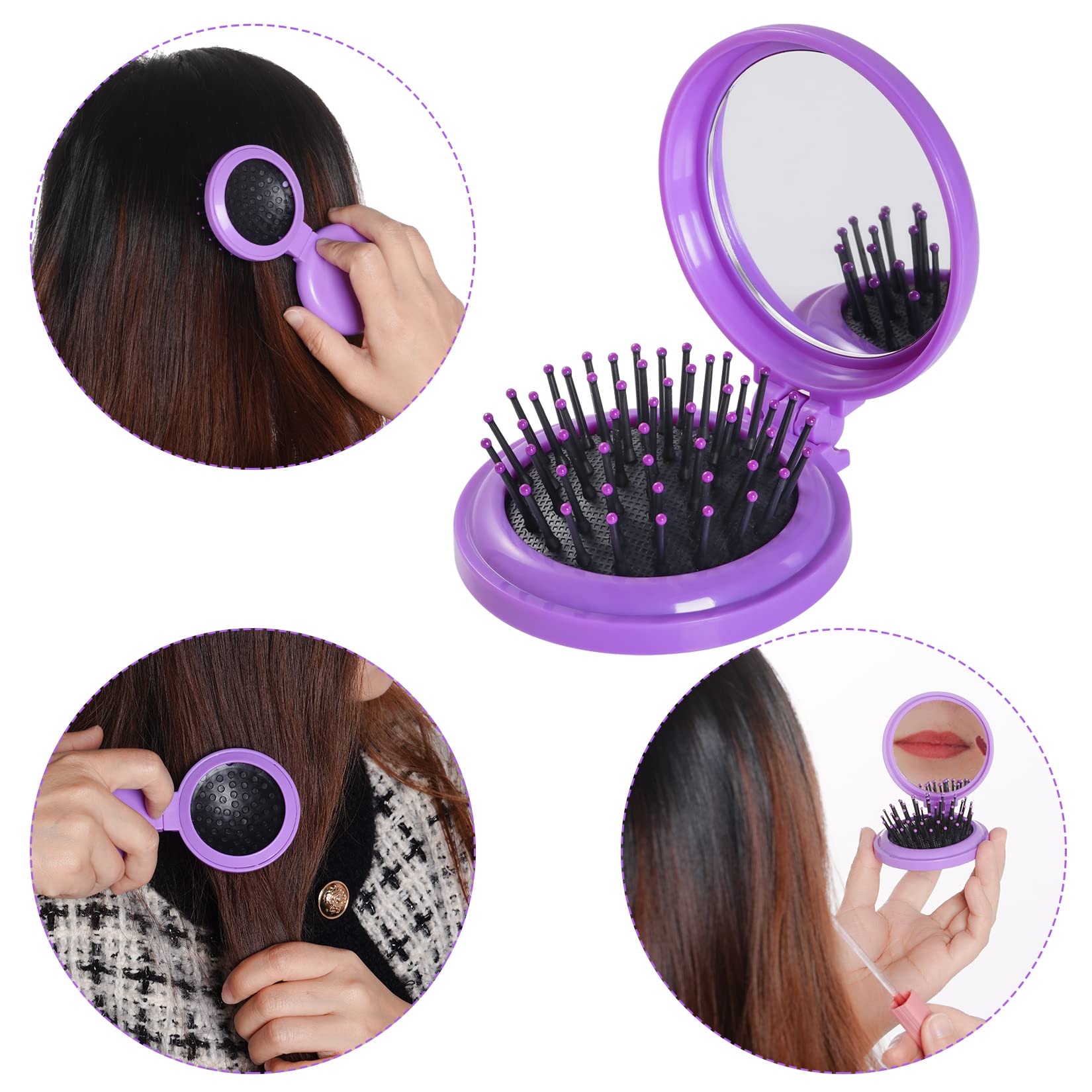 Heliltd makeup mirror integrated in travel brush aids quick makeup touch-ups.