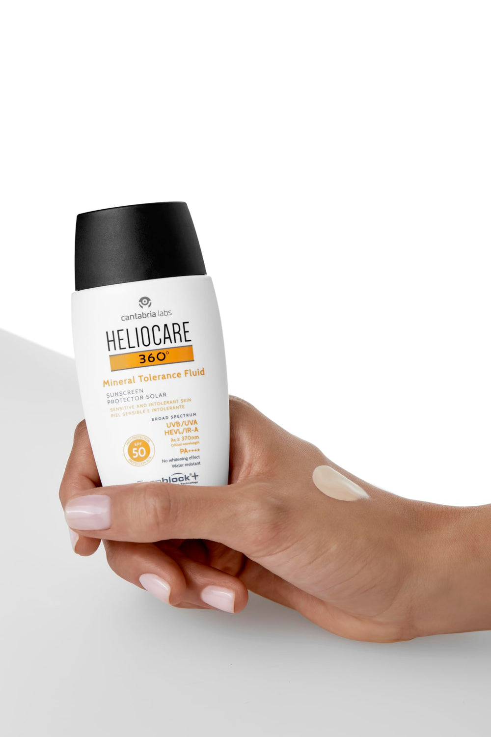Heliocare 360 Mineral Tolerance Fluid worn during activity with water resistance up to 80 minutes.