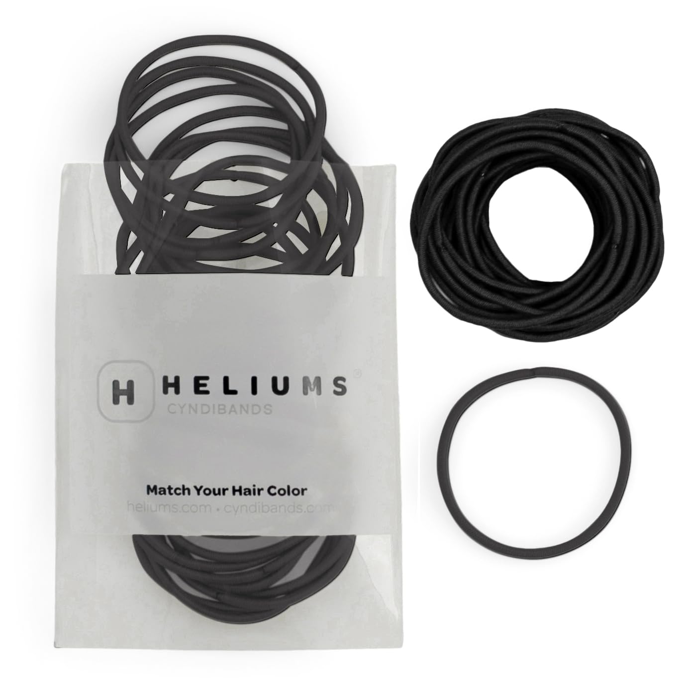 Heliums lazo delgado negro 2 mm, sujeción estable para cabello fino.