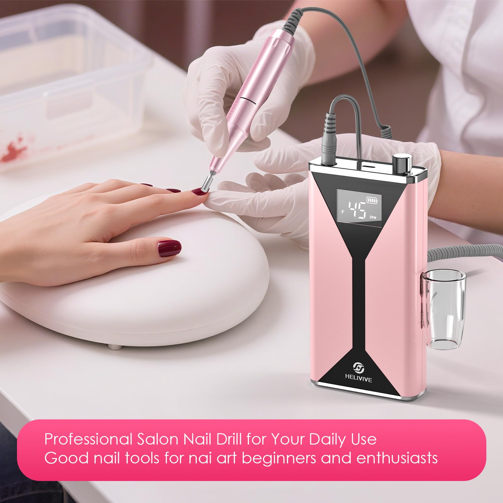 HELIVIVE ergonomic handle image conveys comfortable grip during detailed shaping and filing.