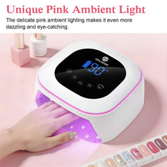 HELIVIVE pink ambient light ring adds a stylish ambiance to nail sessions.