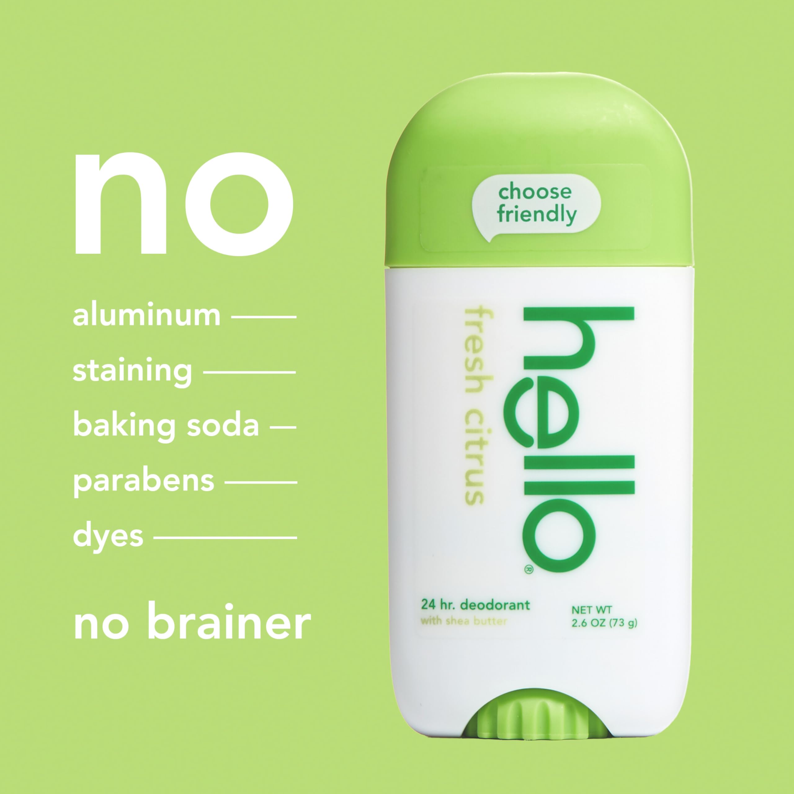 Hello aluminum-free protection graphic highlighting clean formula.