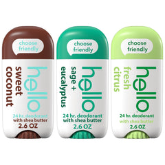 Hello Sweet Coconut deodorant stick with creamy texture for all-day freshness.