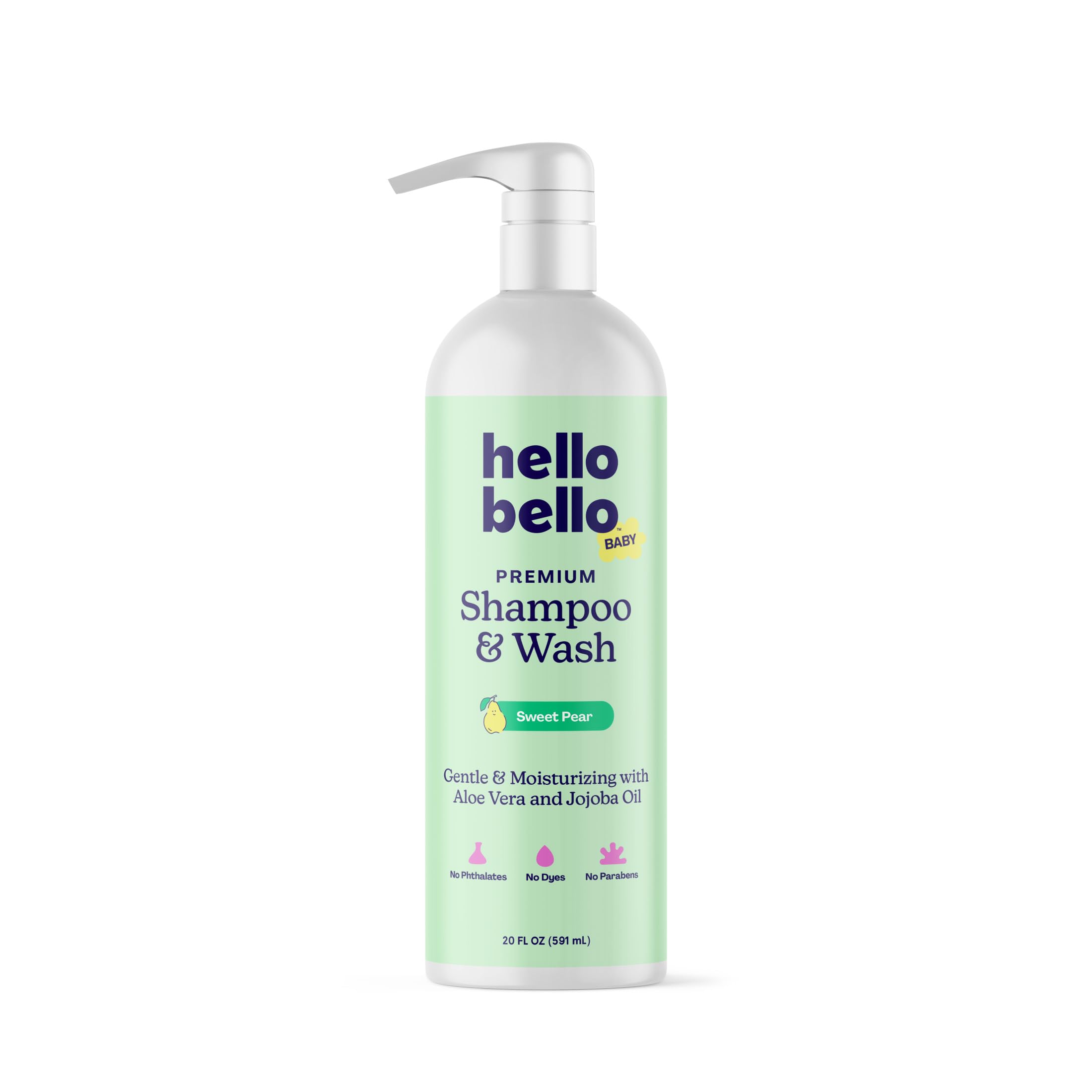 Hello Bello Sweet Pear envase de champú suave para piel sensible del bebé.