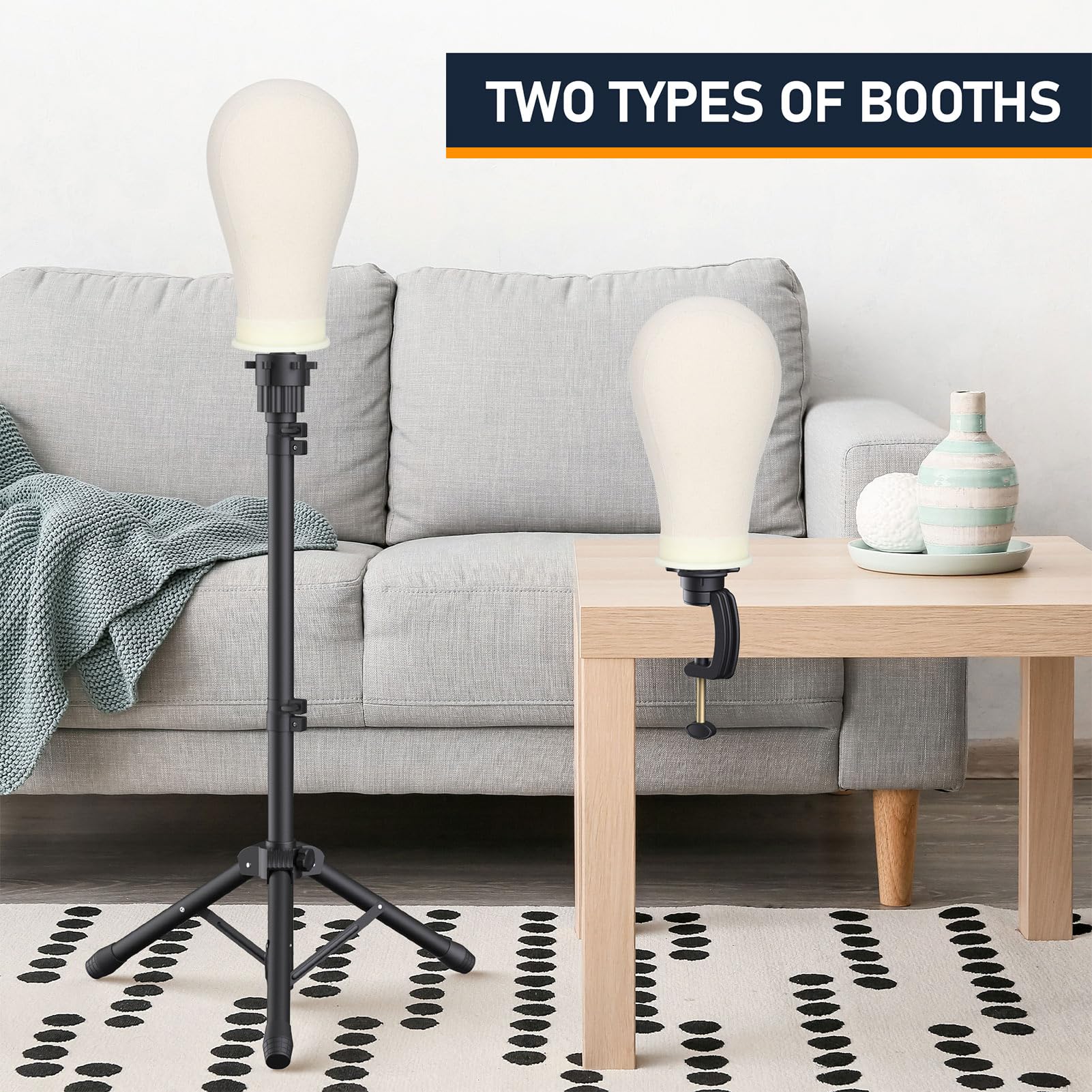 Hemndic height-adjustable wig stand adapts to your preferred height.