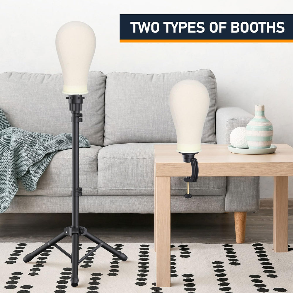 Hemndic height-adjustable wig stand adapts to your preferred height.
