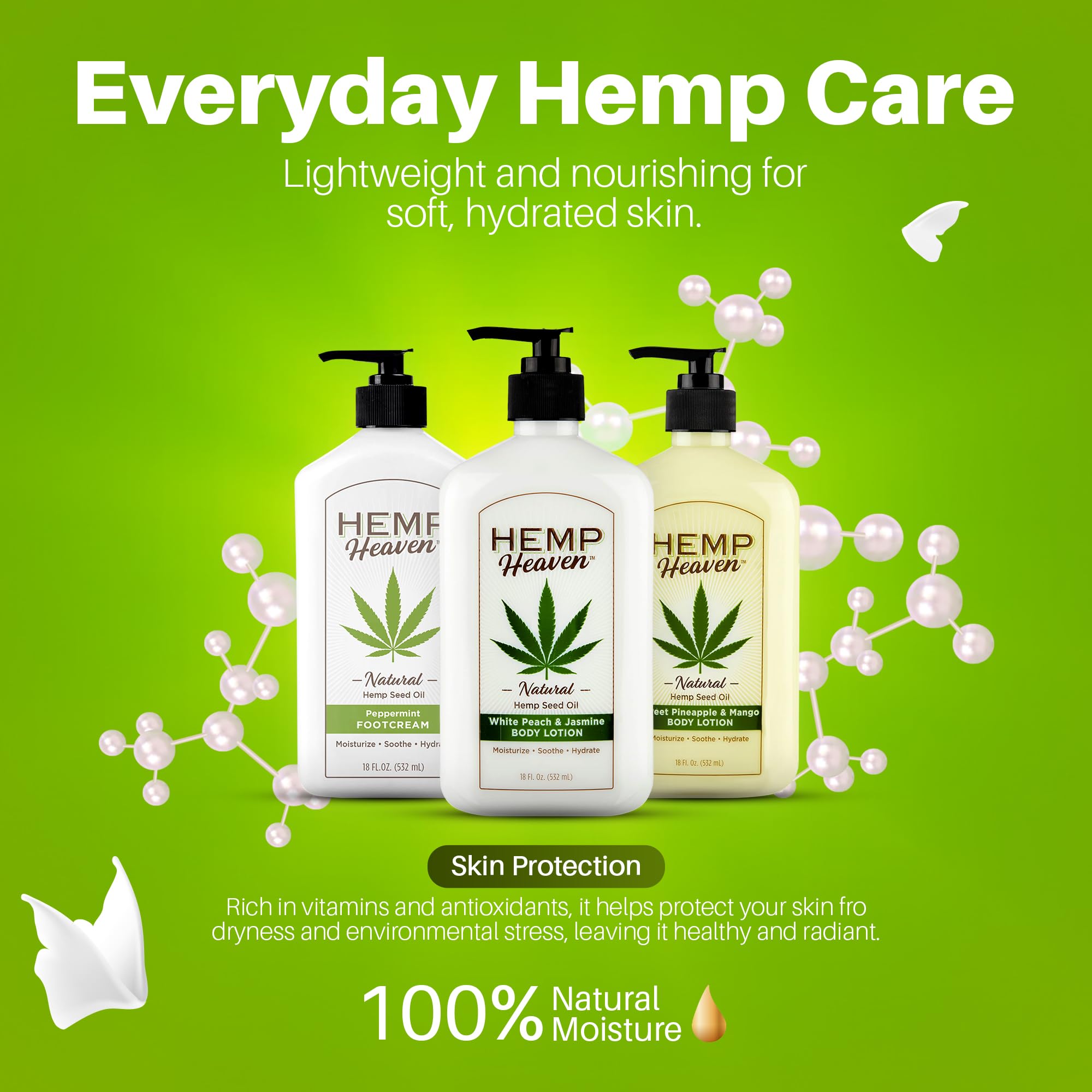 Ingredientes naturales seleccionados en Hemp Heaven, sin parabenos.