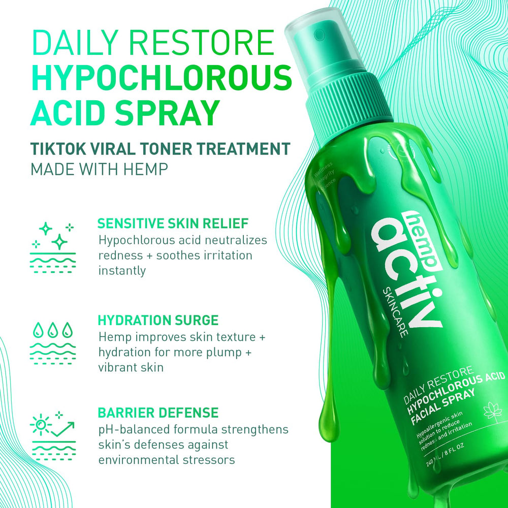 HEMPACTIV HOCl body spray mist for on-the-go hydration and calm skin.