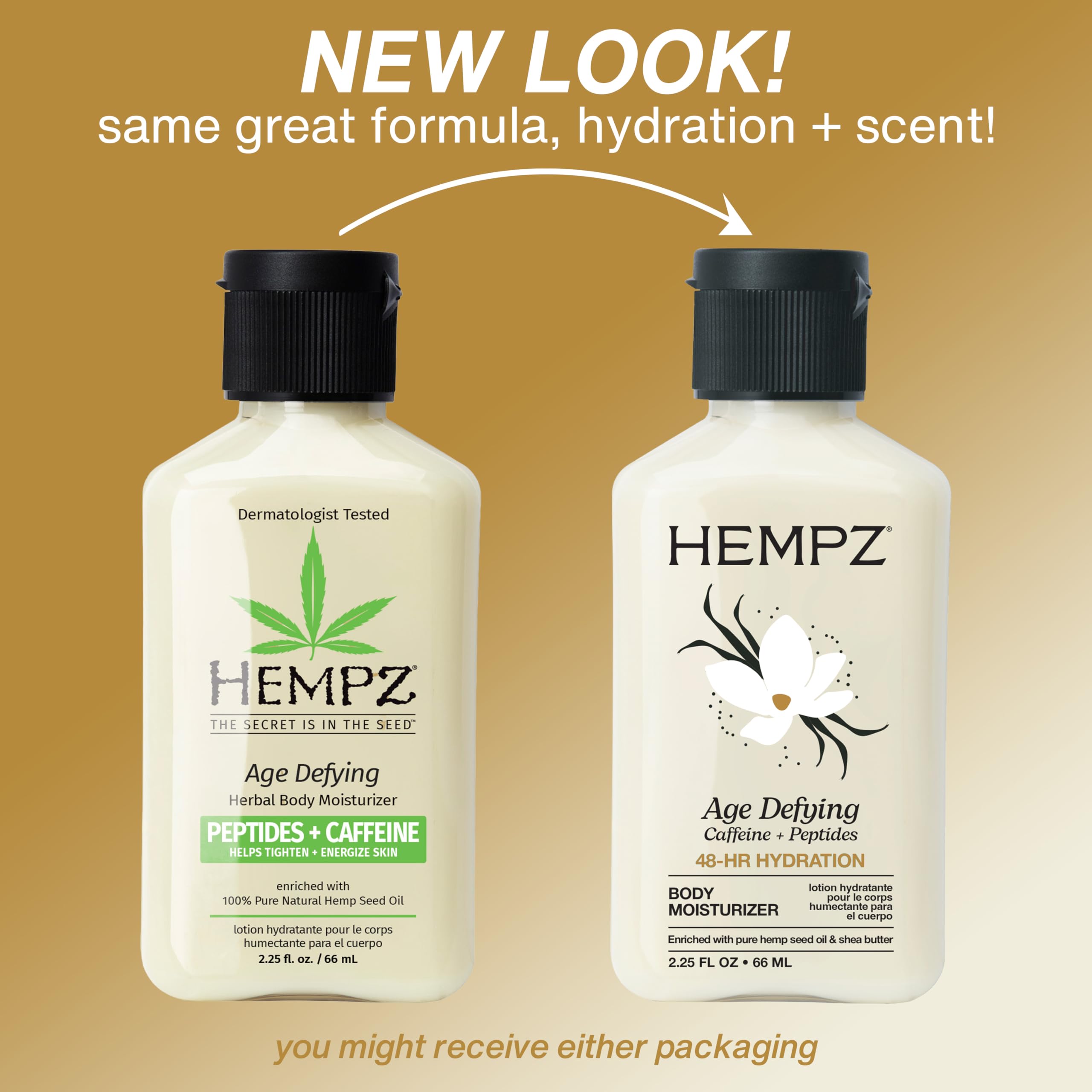 Hempz Age Defying lotion texture swatch shows rich, non-greasy cream.