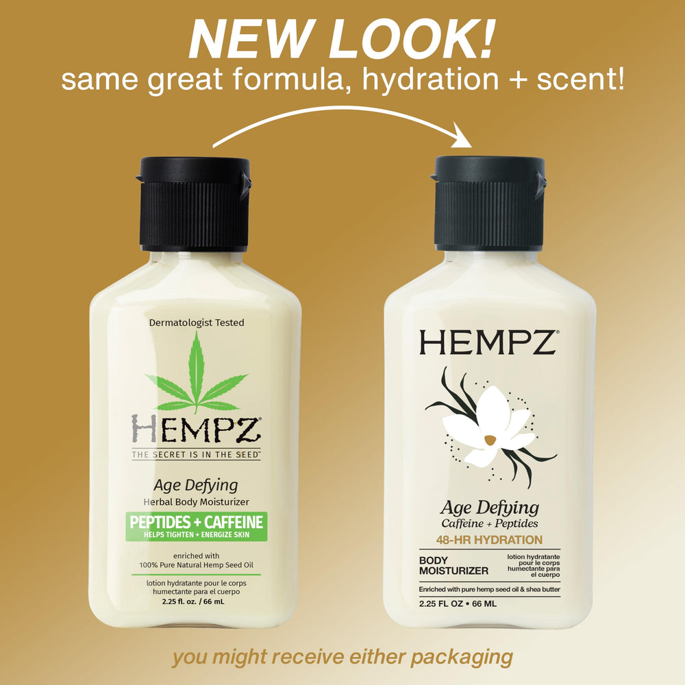 Hempz Age Defying lotion texture swatch shows rich, non-greasy cream.