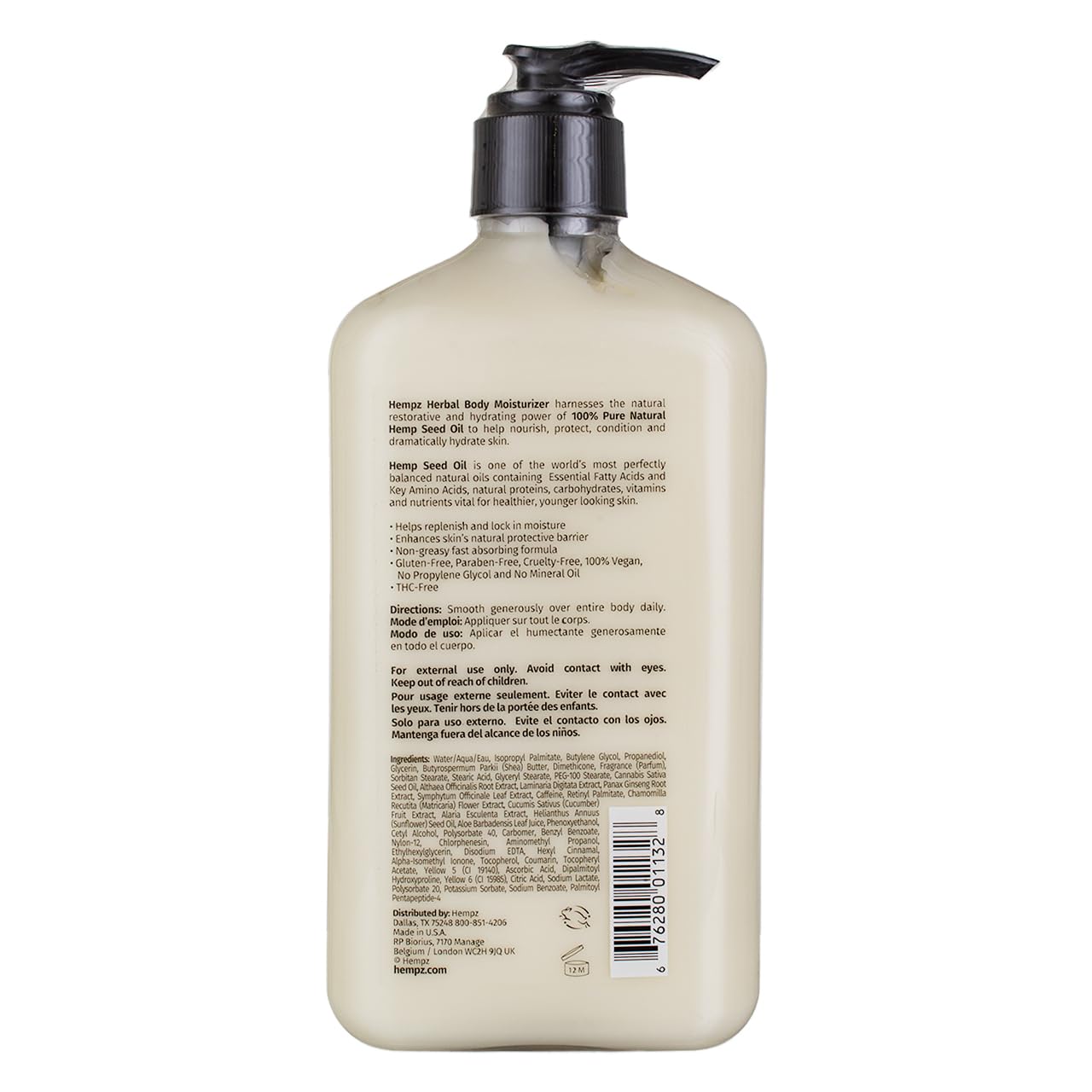 Hempz Age Defying label close-up highlighting vegan paraben-free formula.
