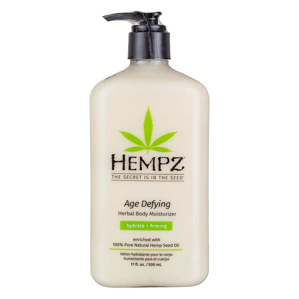 Hempz Age Defying Body Moisturizer pump bottle for daily hydration.