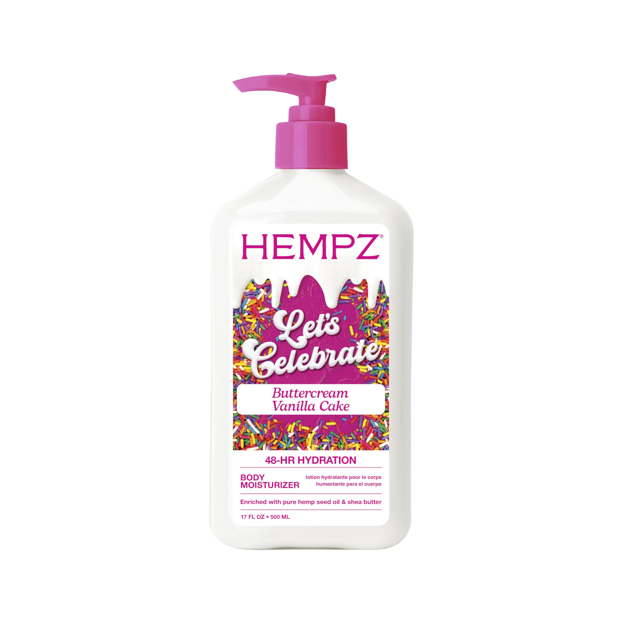 Hempz Buttercream Vanilla Lotion bottle closeup showing rich hydration.