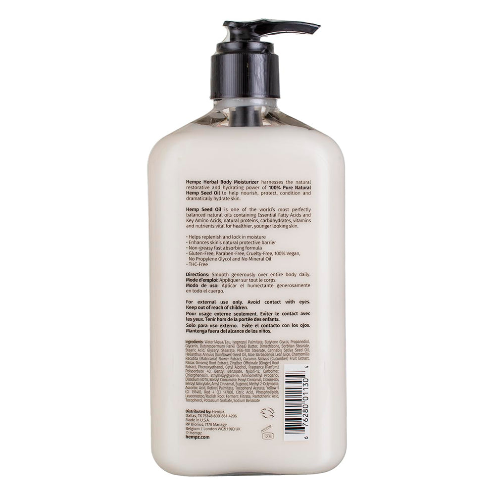 Hempz Body Moisturizer Original 17 oz pump in use for smooth, controlled application.