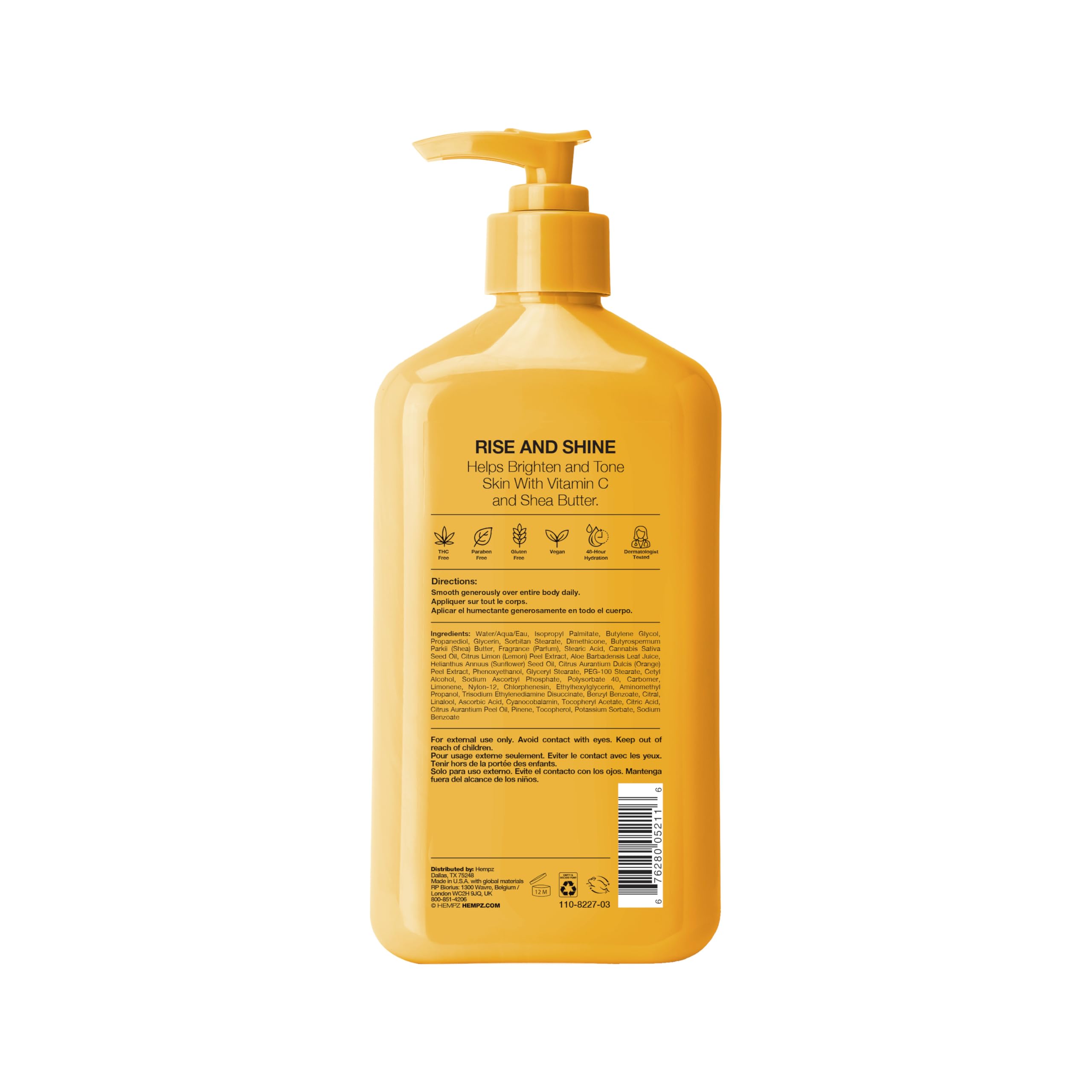 Hempz Citrus Blossom, textura de loción: sensación ligera y absorción gradual.