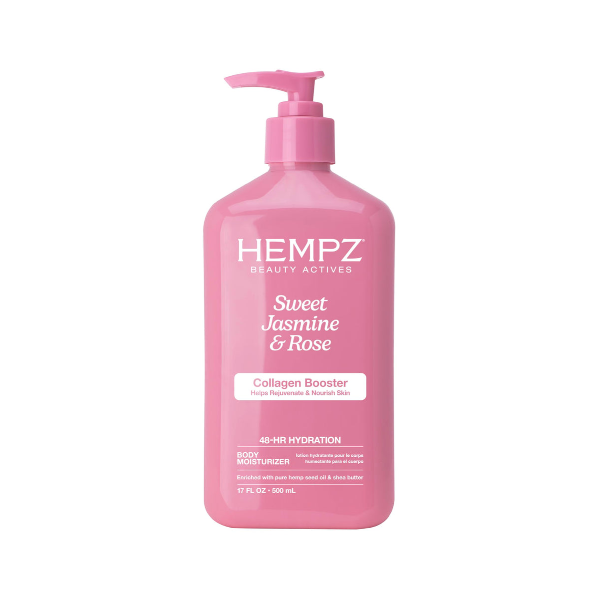 Hempz crema corporal Jazmín y Rosa, aroma delicado para piel suave.
