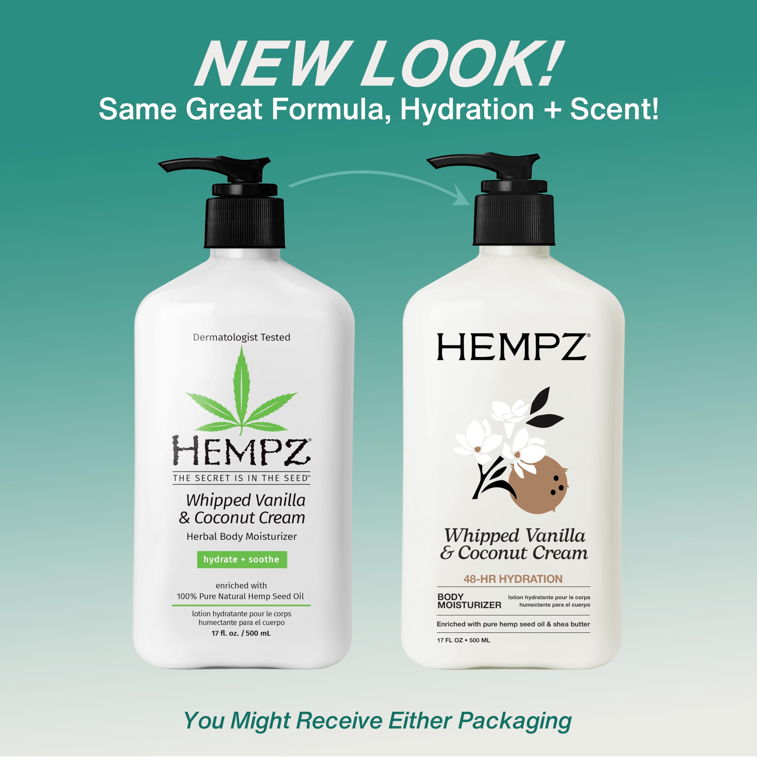 Crema corporal Hempz vainilla coco, aplicación en manos