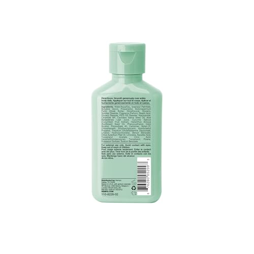 Hempz crema corporal pepino aloe, etiqueta muestra ingredientes clave para la piel.