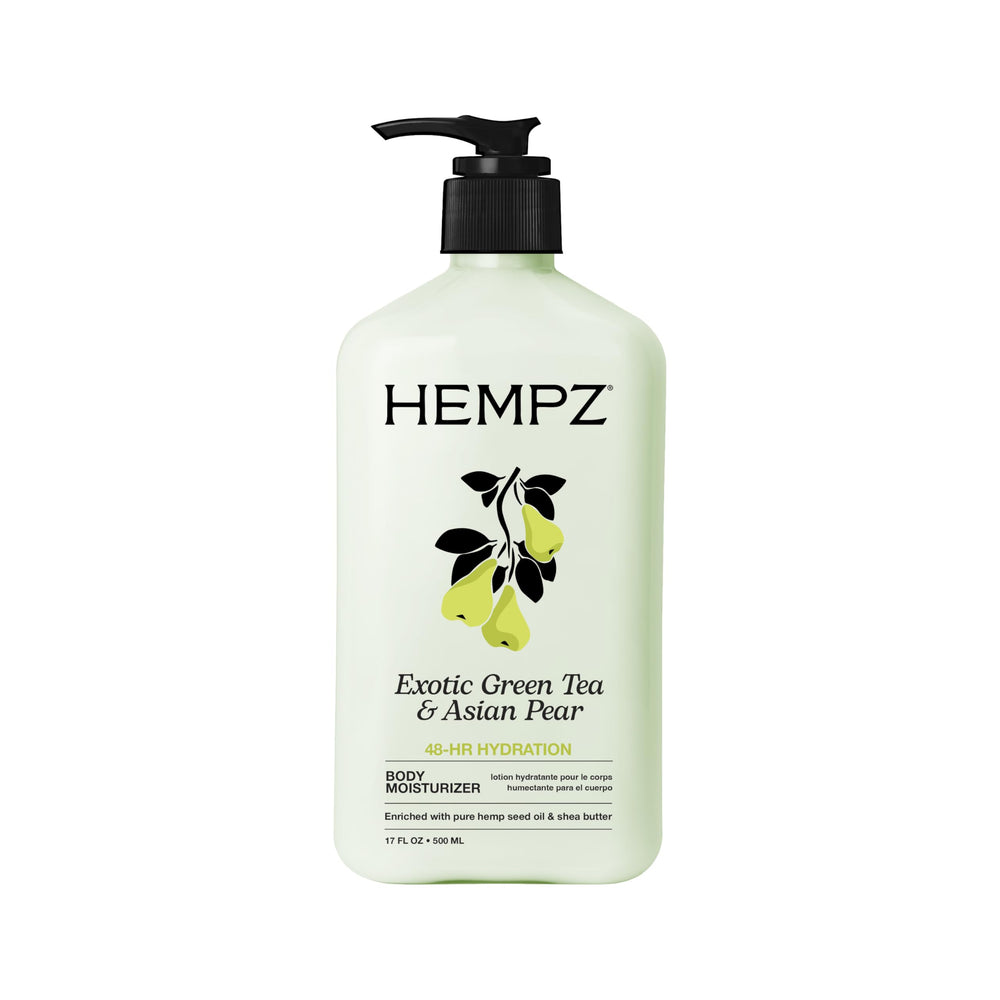 Hempz crema corporal te verde y pera asiatica para piel suave y nutrida.