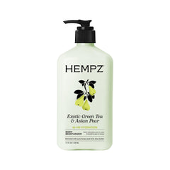 Hempz crema corporal te verde y pera asiatica para piel suave y nutrida.