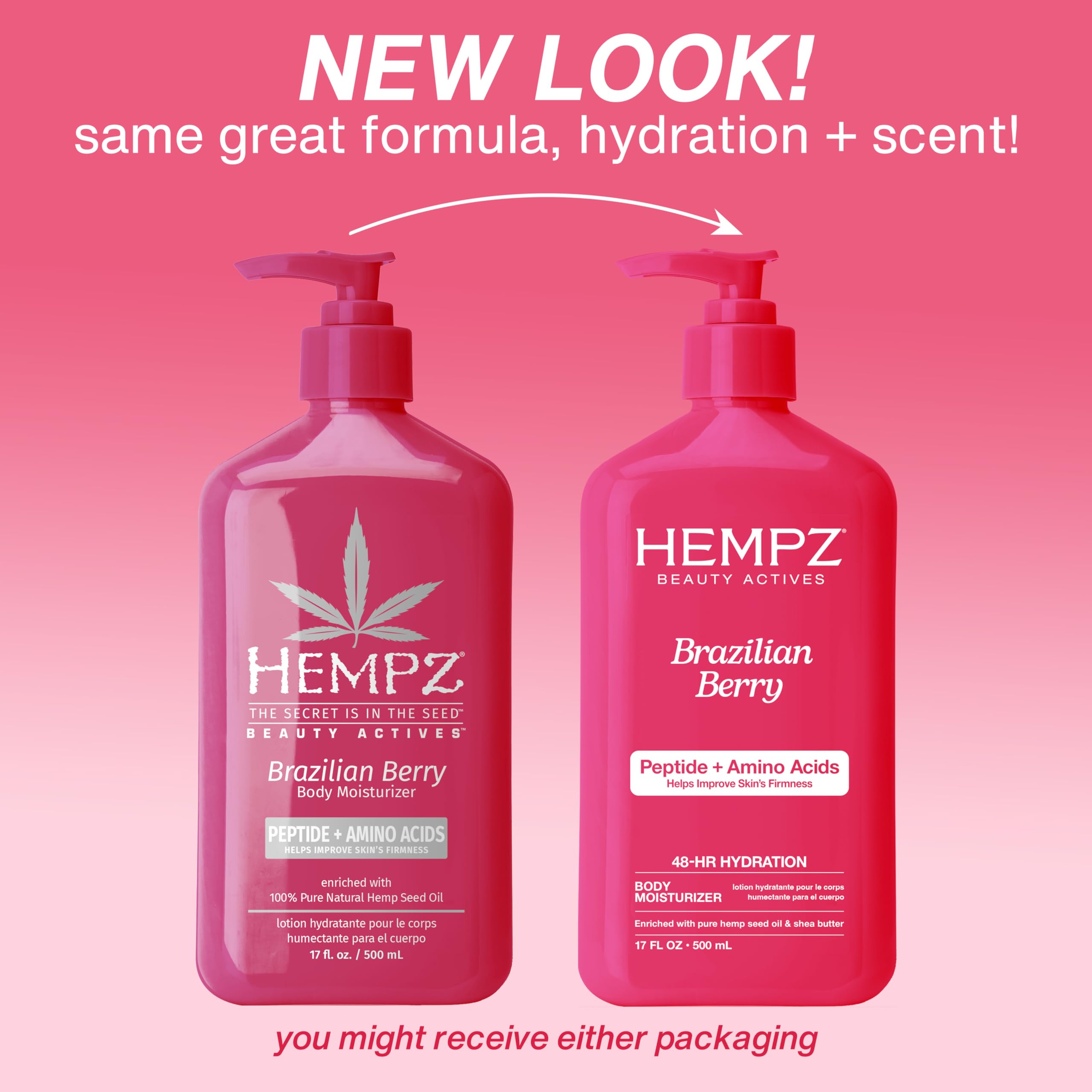Hempz fragancia bayas brasileñas, notas iris y ámbar para una experiencia sensorial.